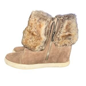 Aerosoles City Street Wedge Boot Women's Size 6.5 M Tan Leather Faux Fur Lined